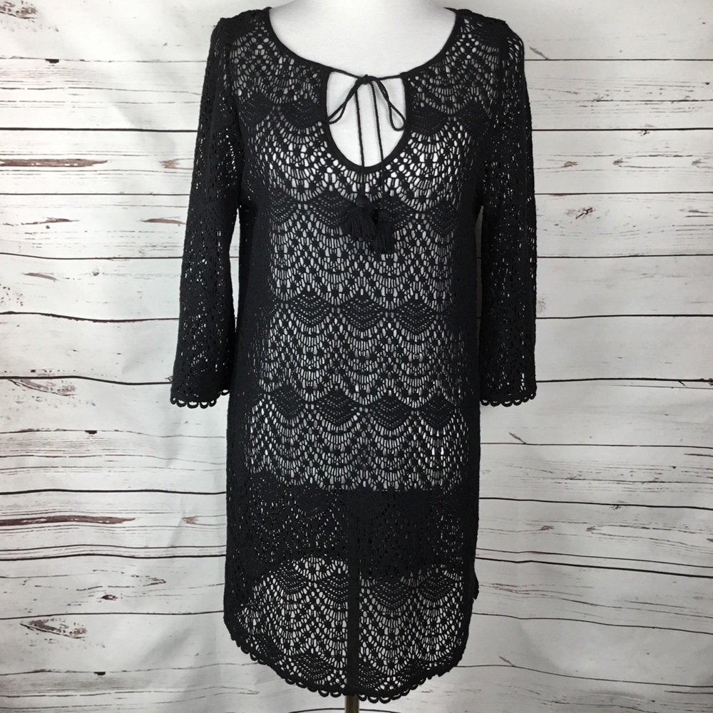 NWT Black‎ Mudpie Emma Crochet Swimsuit Coverup.